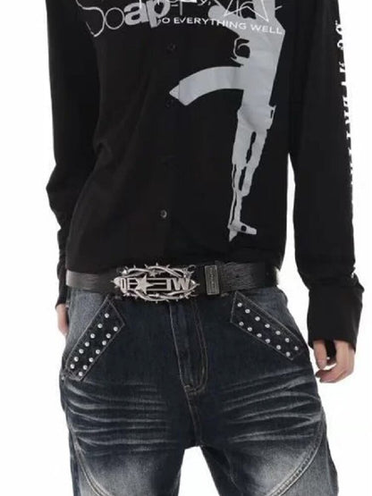 Distressed Relief Leather Belt【s0000018277】