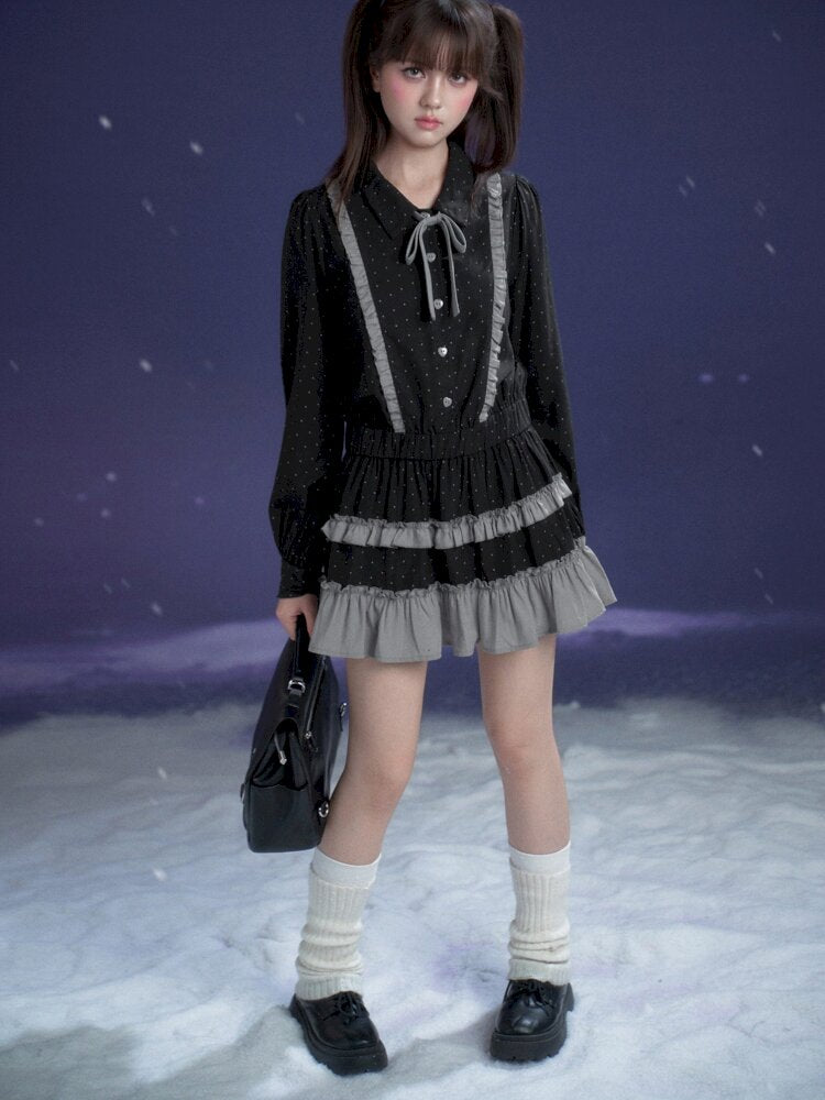 Dark Gray Polka Dot Shirt Dress【s0000015447】