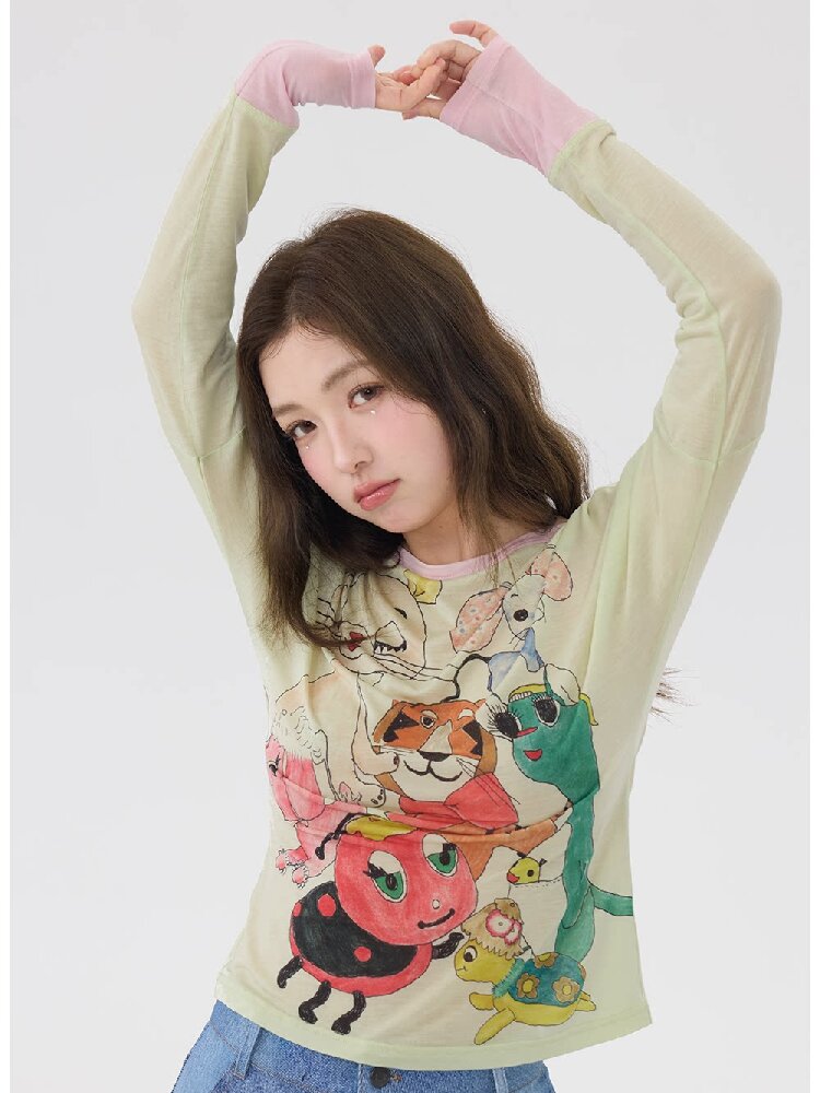 Light Green Graffiti Printed Smock【s0000016199】