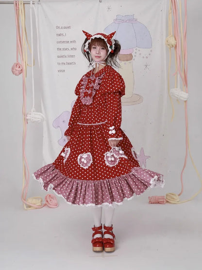 Lolita old-fashioned red polka dot niche dress【s0000014109】