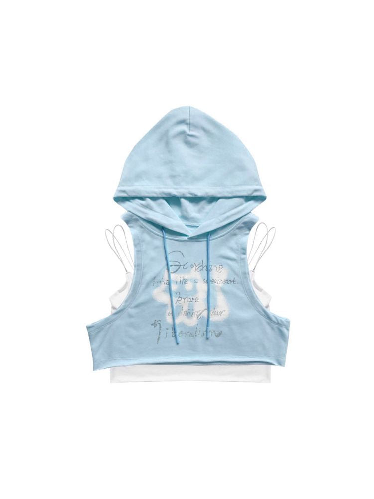 Powder Blue Hooded Sweatshirt Vest【s0000009724】