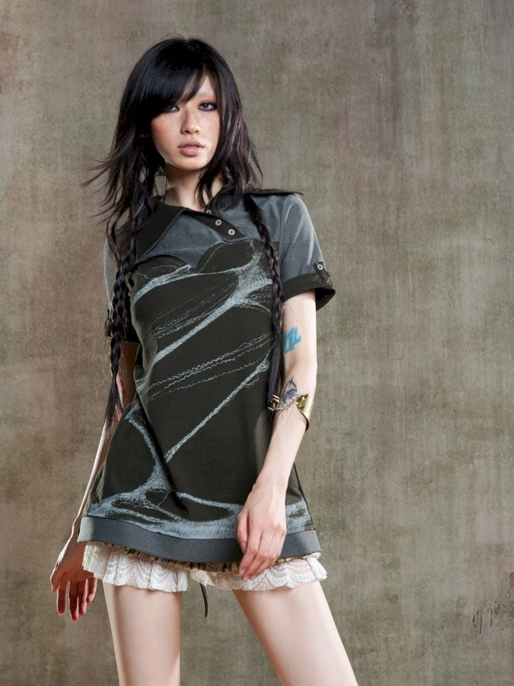 Lapel Short Sleeve Backless t-shirt【s0000012646】