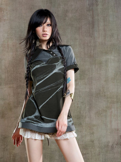 Lapel Short Sleeve Backless t-shirt【s0000012646】