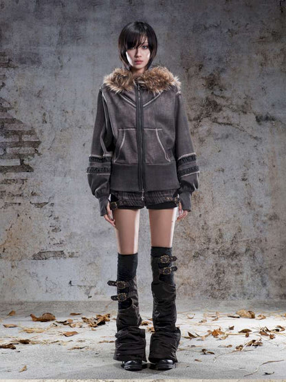 Lantern Sleeve Hooded Sweatshirt Jacket【s0000014493】