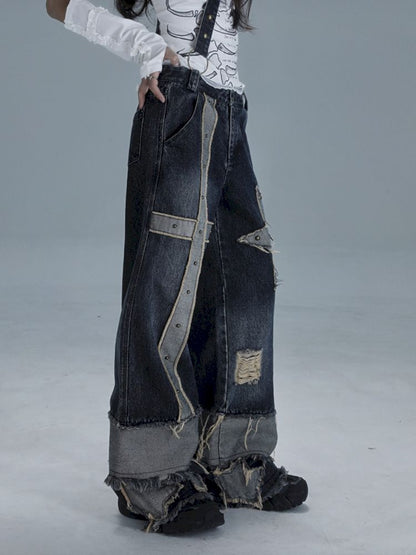 Raw edge studded casual denim pants【s0000013481】