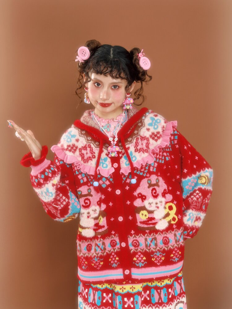 Red Fair Island Mink Knit Cardigan【s0000015591】