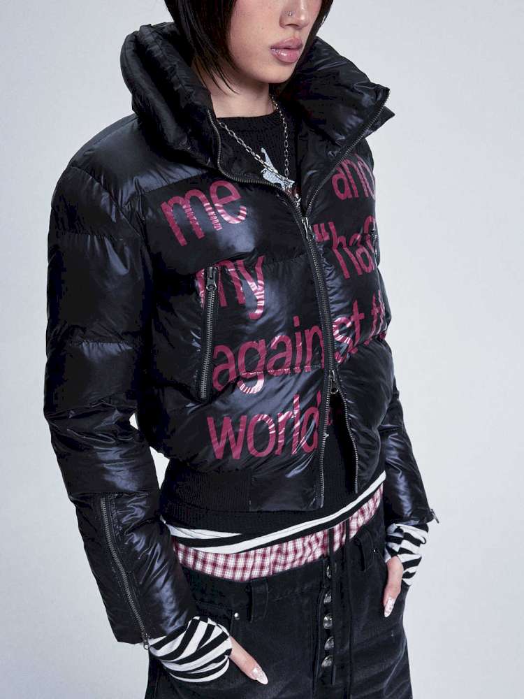 Two Tone Monogram Zip Padded Coat【s0000015012】