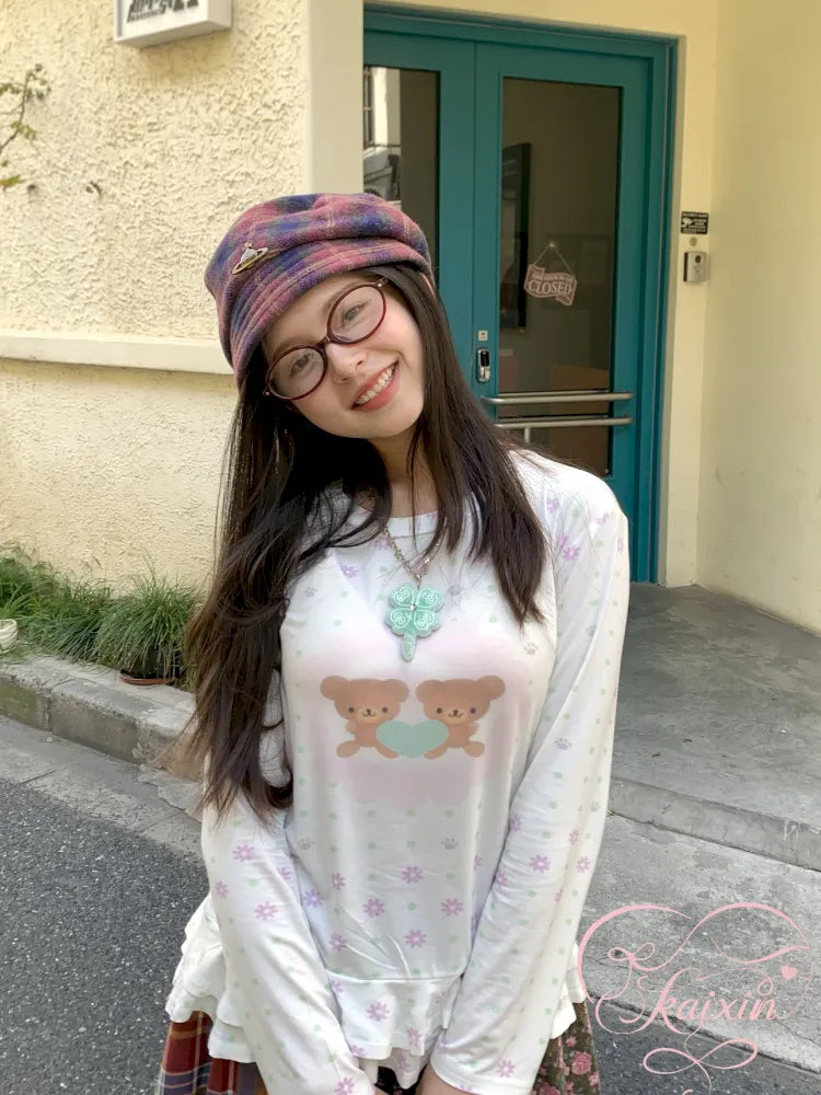 Bear Heart Lace Long-Sleeve T-Shirt【s0000014170】