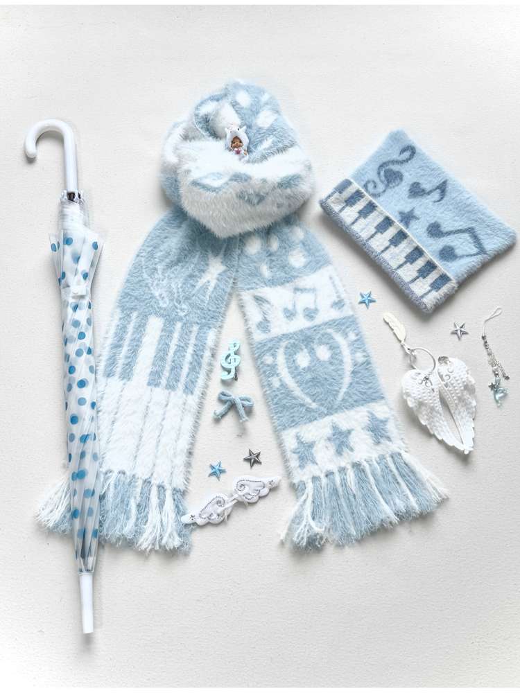 Blue White Polka Dot Mink Fringe Scarf【s0000014690】