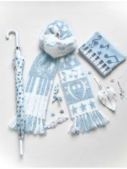 Blue White Polka Dot Mink Fringe Scarf【s0000014690】