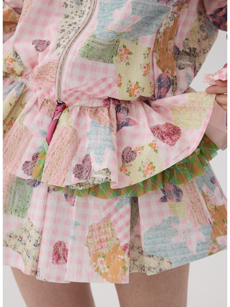 Pink Lace Print Collar Coat Suit【s0000016192】
