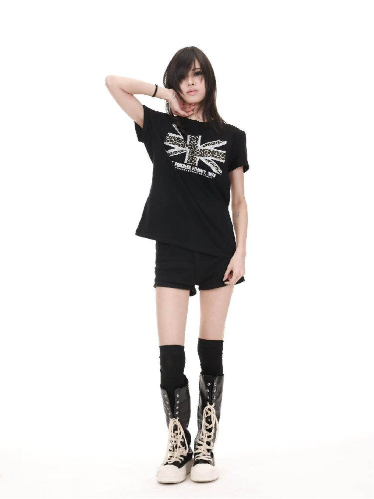 Leopard Print Flag Crew T-Shirt【s0000018215】