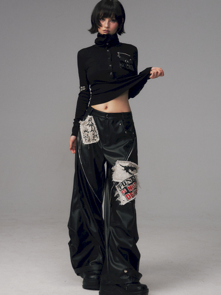 Studded Loose Curved-Leg Pants【s0000014455】