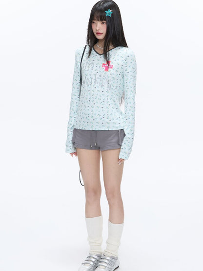 Full Print V Neck Long Sleeve Top【s0000016406】