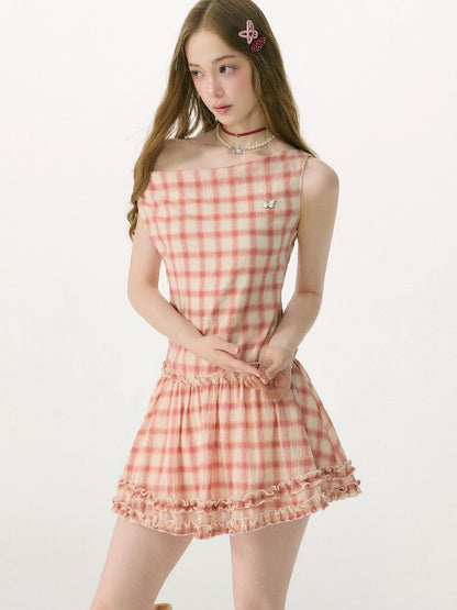 Girly Plaid Swing Collar Dress【s0000017155】