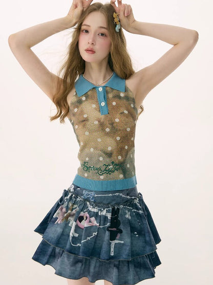 Rabbit Print Polka Dot Knit Vest【s0000016848】