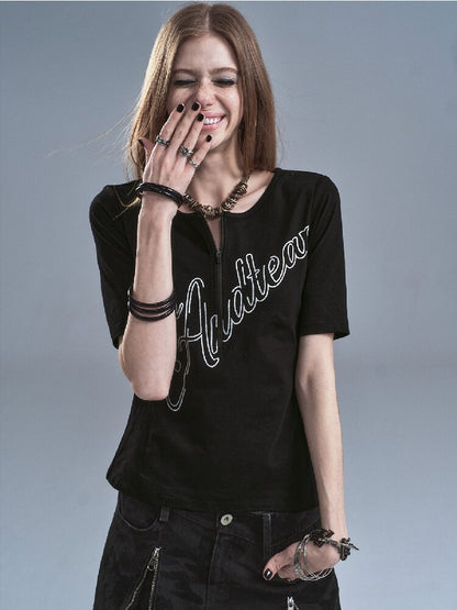 Silver Monogram Print Slim T-shirt【s0000016635】