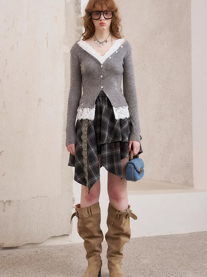 Slim-Fit V-Neck Off-Shoulder Knit Cardigan【s0000014061】