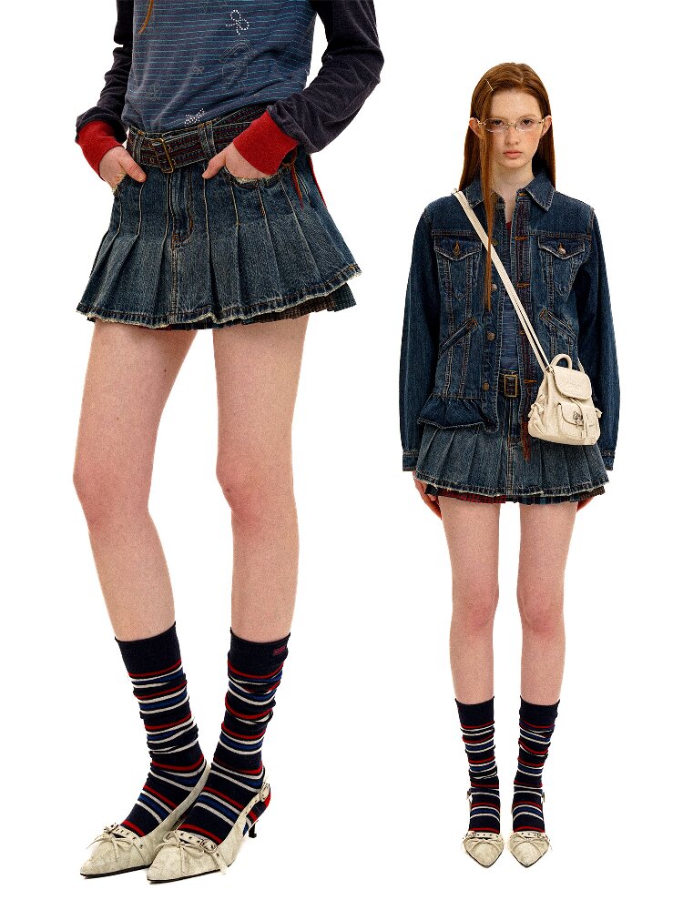 Vintage Denim Fringe Jacket Skirt【s0000016091】