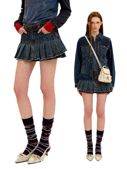 Vintage Denim Fringe Jacket Skirt【s0000016091】