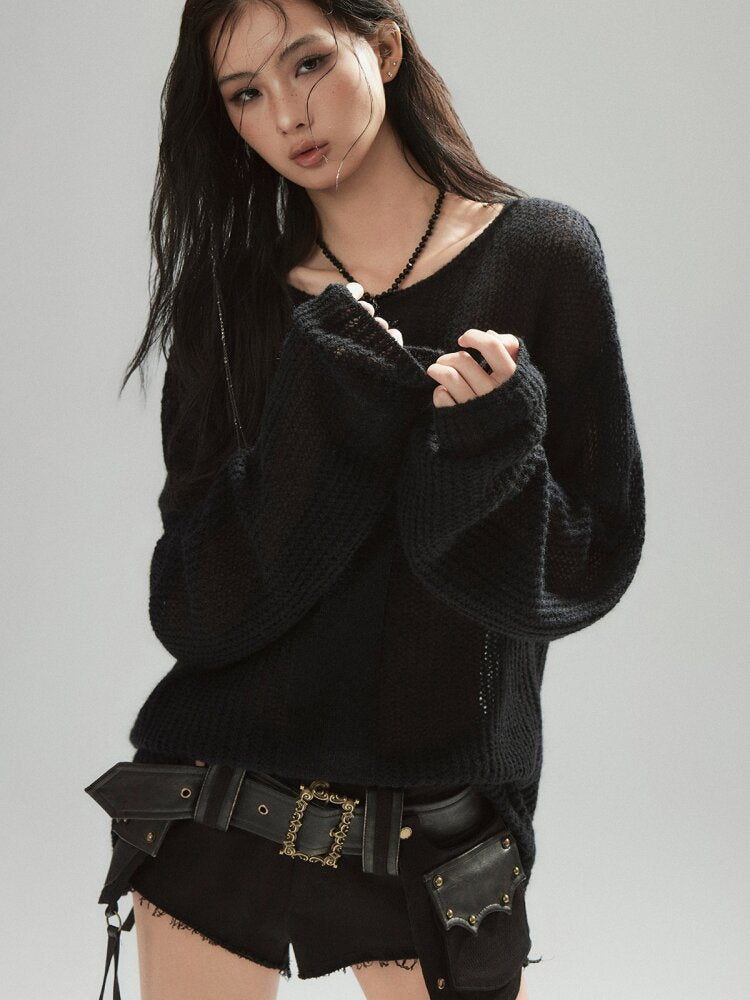 Black Panelled Alpaca Knit Top【s0000015604】
