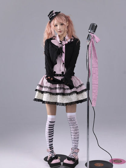 Striped Black Sweet Suit Collar Jsk【s0000016222】