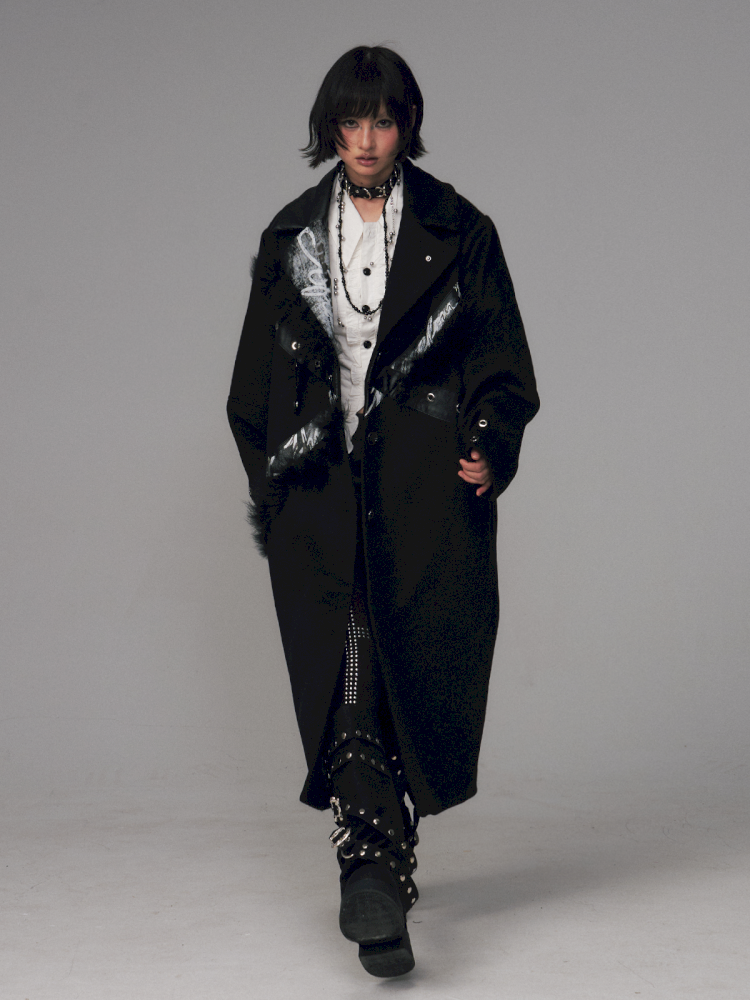 Punk Rock Heavy Print Loose Tweed Coat【s0000014705】