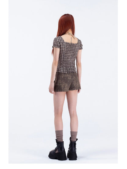 Cute Skull Denim Check Culottes【s0000018046】
