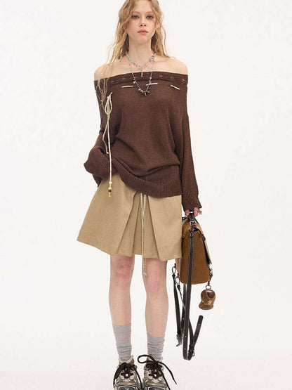 Slanted Strap Smock Knit Sweater【s0000015409】