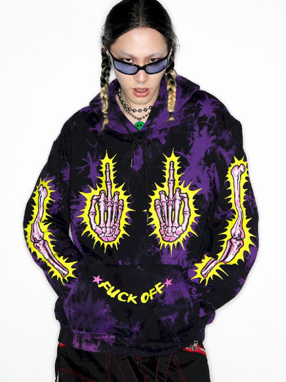 DARK PUNK MIDDLE FINGER TIE-DYE HOODED SWEATSHIRT [S0000010267]