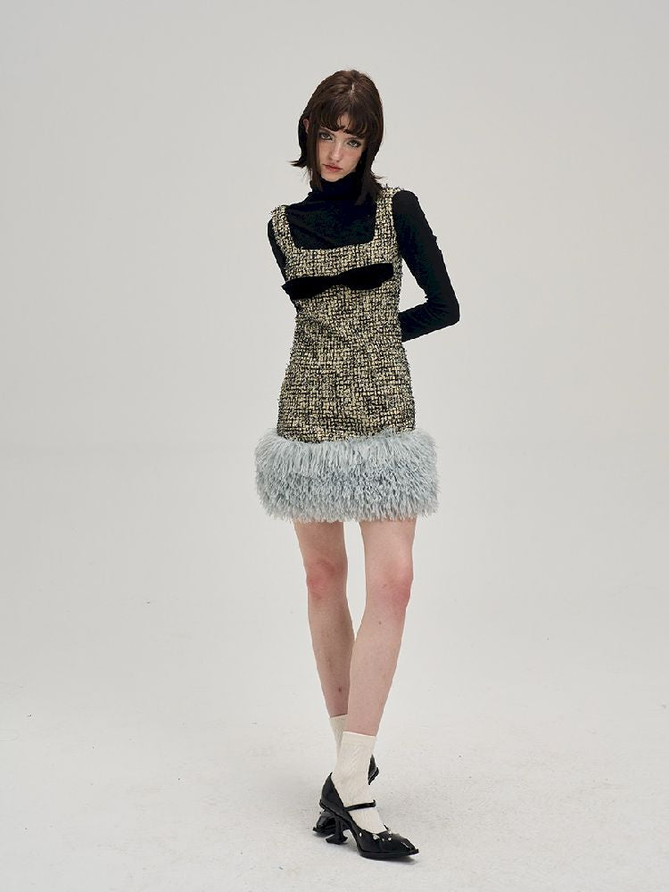 Bow Removable Raw Edge Slimming Dress【s0000005295】