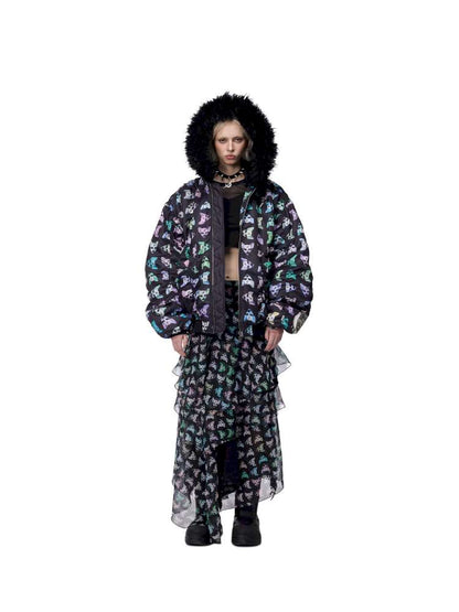 Black Metal Fur Collar Cotton Suit【s0000015129】