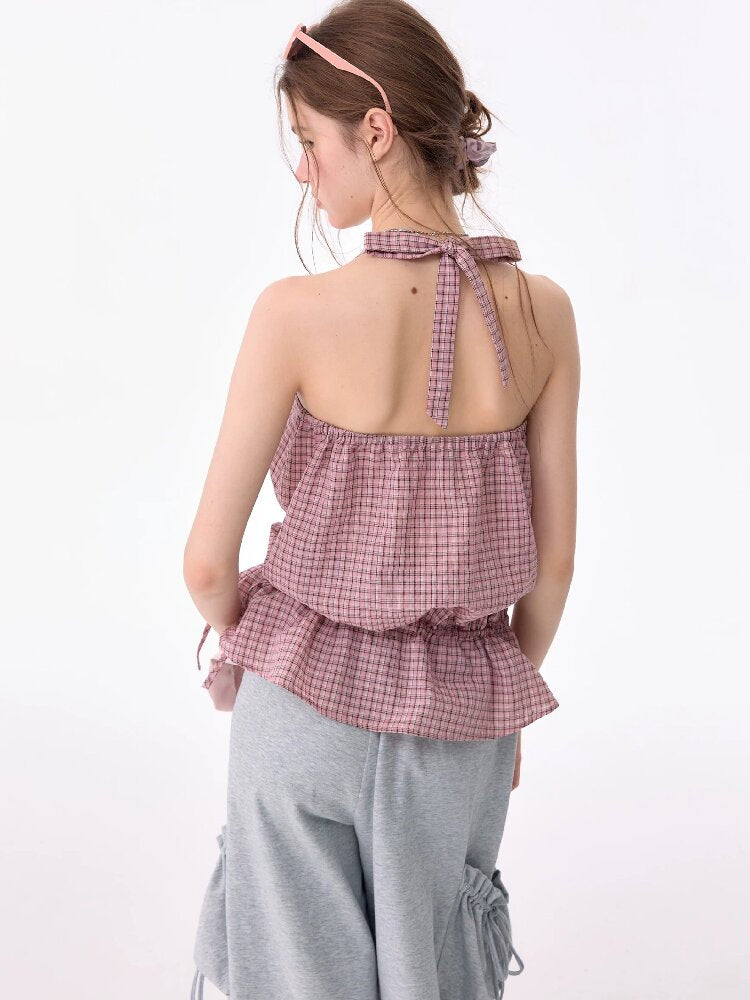 American Vintage Plaid Halter Top【s0000017749】