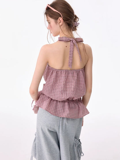 American Vintage Plaid Halter Top【s0000017749】
