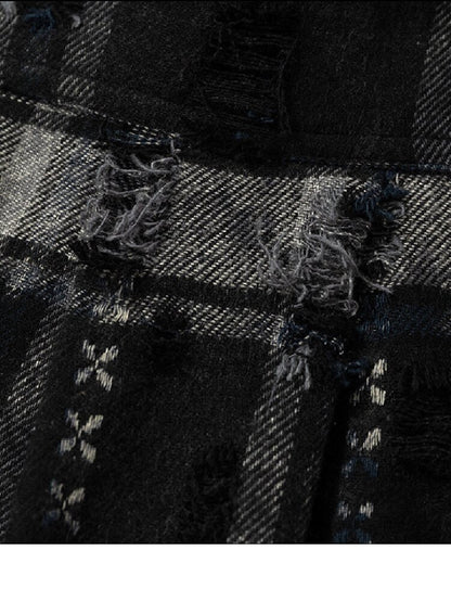 Plaid Strap Torn Long-Sleeved Shirt【s0000016258】