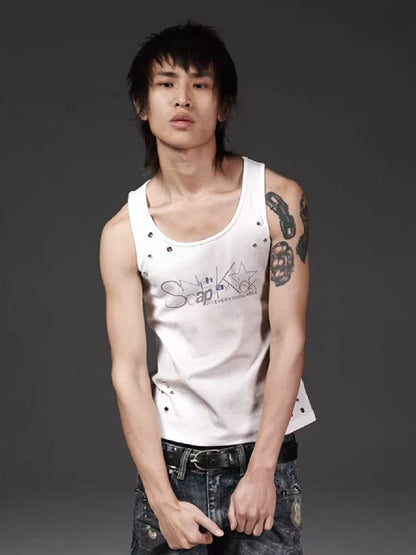 Distressed Irregular Rivet U-Vest【s0000018267】