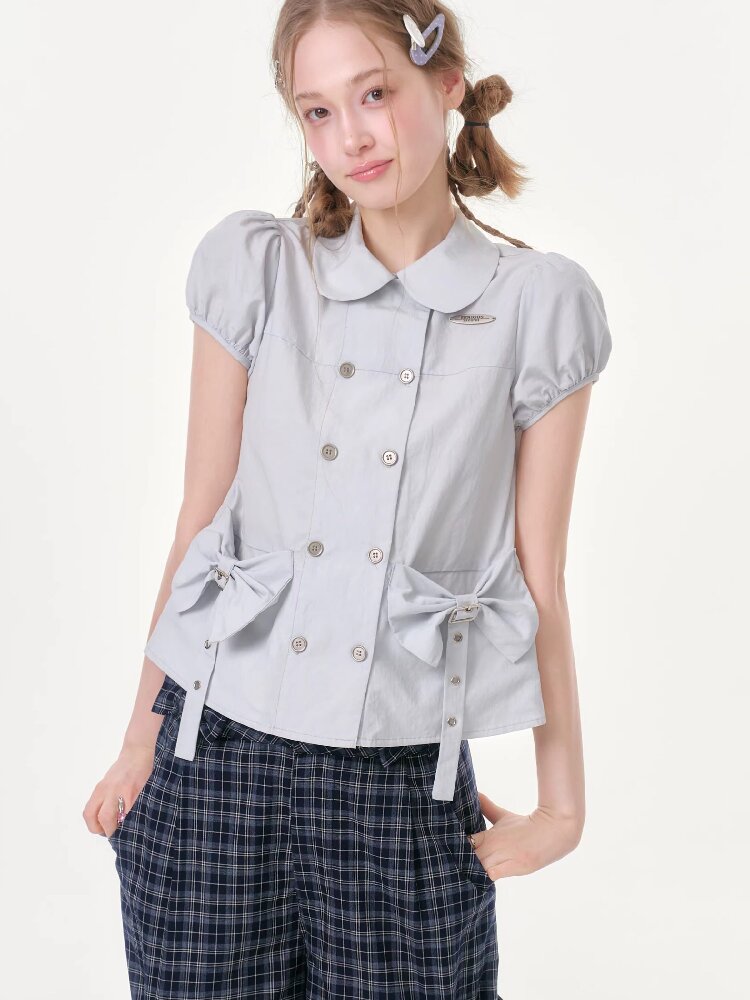 Bow Puff Sleeve Doll Collar Shirt【s0000016610】