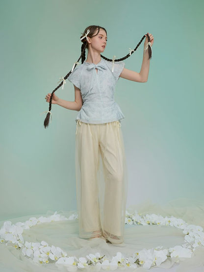 Jacquard mesh double wide-leg pants【s0000013595】