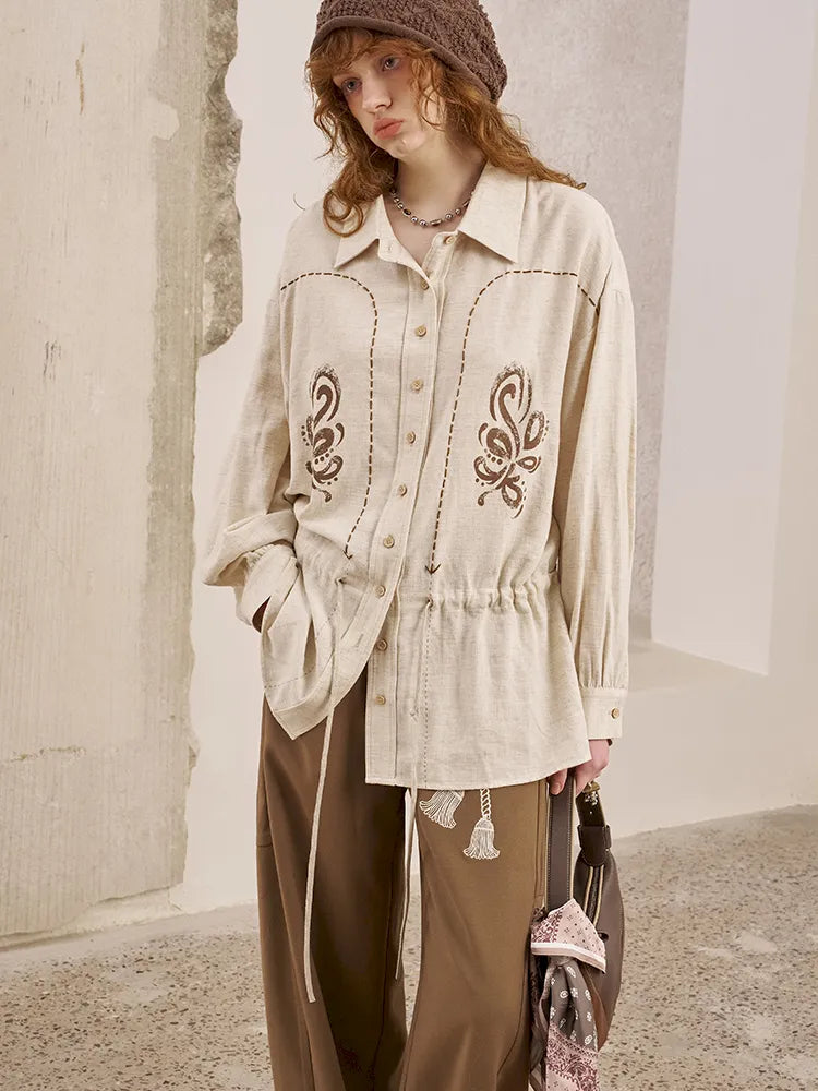 Beaded Contrast-Striped Vintage Shirt【s0000014081】