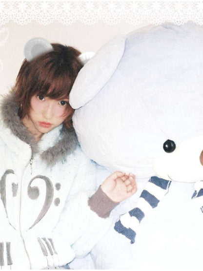 Mint Green Cotton Star Plush Hooded Jacket【s0000014693】