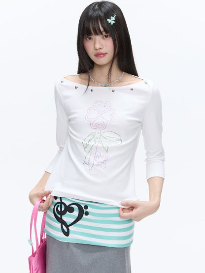 White Clover Hot Bead T-Shirt Top【s0000016408】