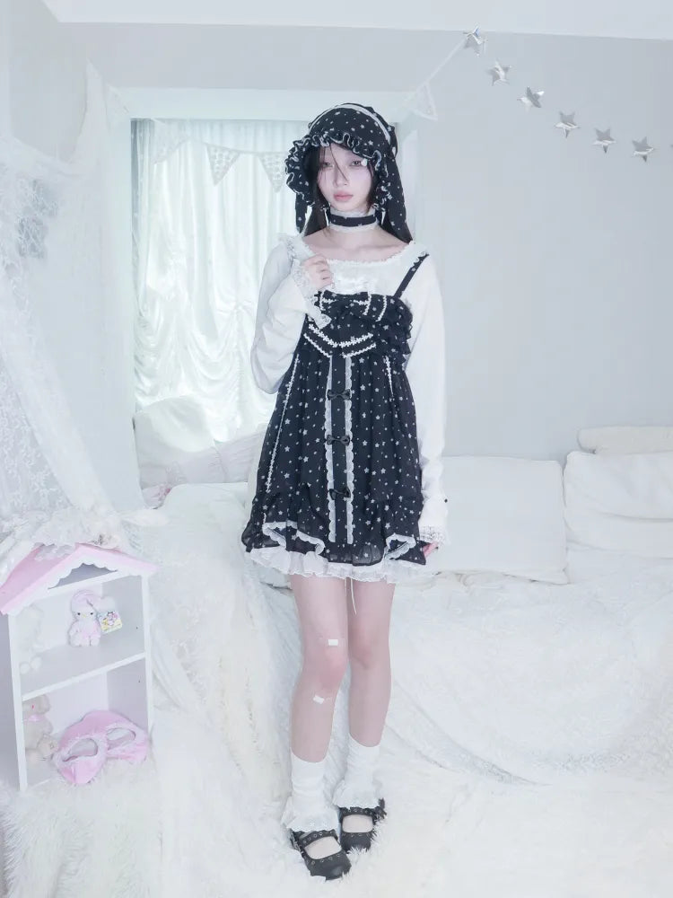 Polka Dot Floral Bud Chiffon Spaghetti Strap Dress【s0000013971】