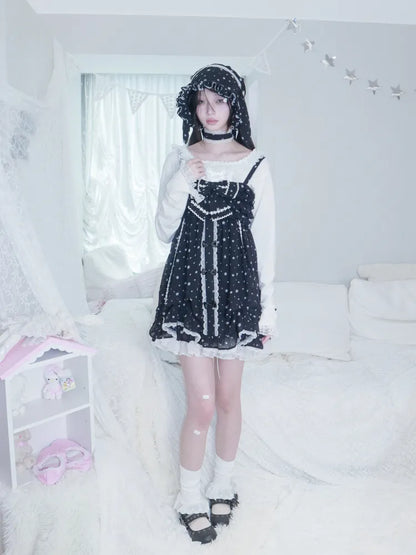 Polka Dot Floral Bud Chiffon Spaghetti Strap Dress【s0000013971】