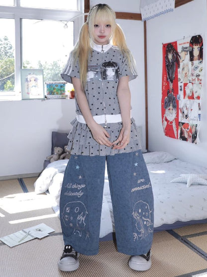Stars Old Illustration Wide Leg Pants【s0000012202】