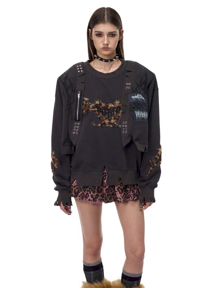 Double Embroidered Leopard Sweatshirt【s0000015121】