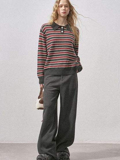 Cotton-wool Striped Polo Jumper【s0000015417】