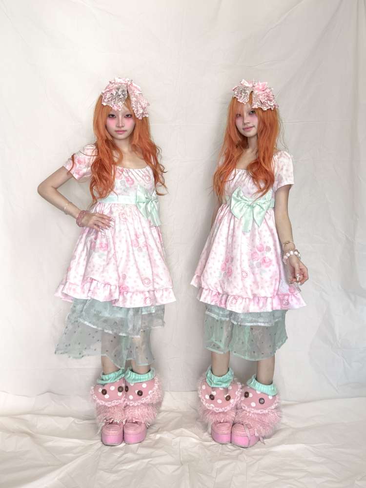 Mint Flower Chiffon Floral Dress【s0000015206】
