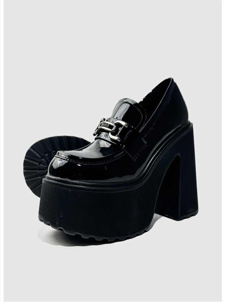 Glossy Patent Leather Buckle Loafers【s0000015715】