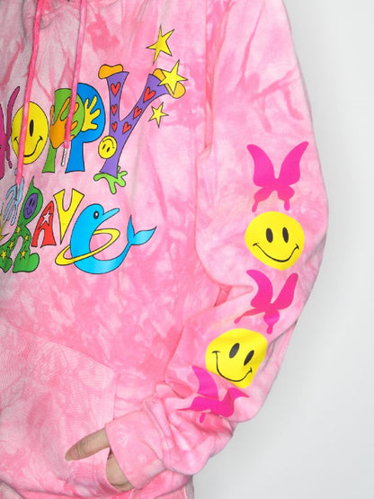 Smiley Pink Tie-Dye Hooded Sweatshirt [S0000010262]