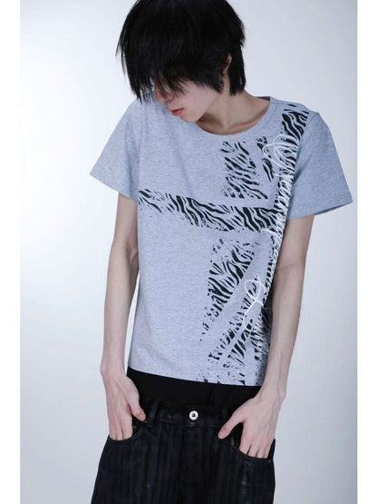 Beige Zebra Print Slim T-shirt【s0000016629】